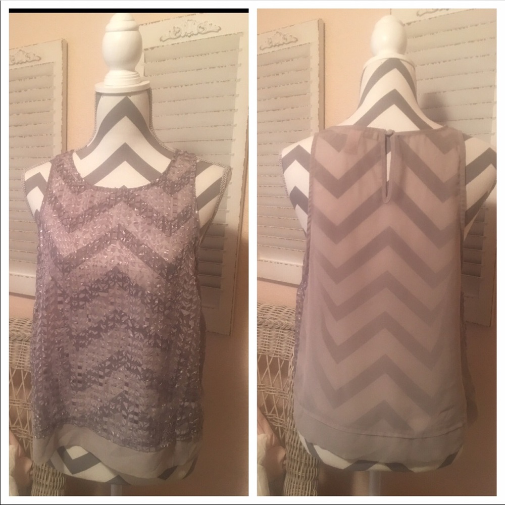Sheer Light Grey With Silver Sparkles Tank Blouse